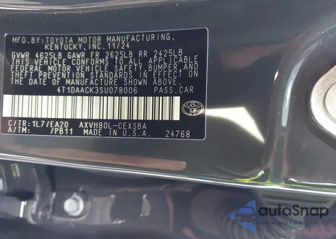 2025 Toyota Camry Se z USA, uszkodzony, nr VIN 4T1DAACK3SU078006